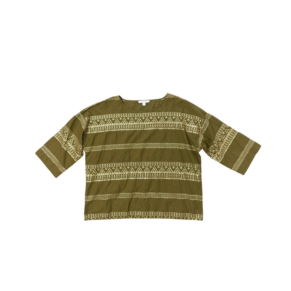Pure Jill Boho Embroidered Oversized Short Sleeve Shirt‎ Medium 100% Cotton